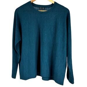 Eileen Fisher DAMAGED Washable Wool Crepe Long Sleeve Sweater Blue Sz Large